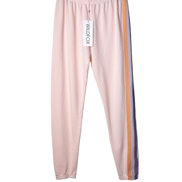 WILDFOX NWT Retro Grapefruit Striped Knox Jogger Pants Size Medium in Pink Salt - Picture 2 of 14